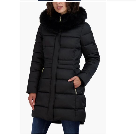 Like New Tahari Dana Puffer Coat with Faux Fur Trim - Picture 1 of 12